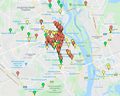 Карта заведений общественного питания в Киеве, игнорирующие свидомитов