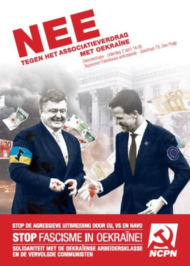 В Голландии появились листовки, на которых Порошенко олицетворяет украинский фашизм. Листовку выпустили голландские коммунисты