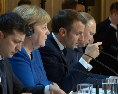 Пресс-конференция лидеров России, Германии, Франции и Украины по итогам встречи в нормандском формате