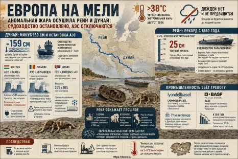 Европа на мели: аномальная жара осушила Рейн и Дунай, судоходство остановлено, АЭС отключаются