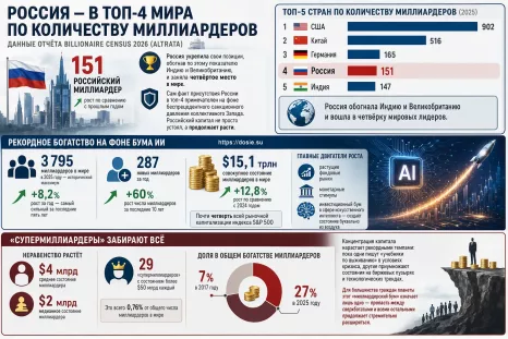 Рекордные 3795 миллиардеров в мире: Россия — четвёртая